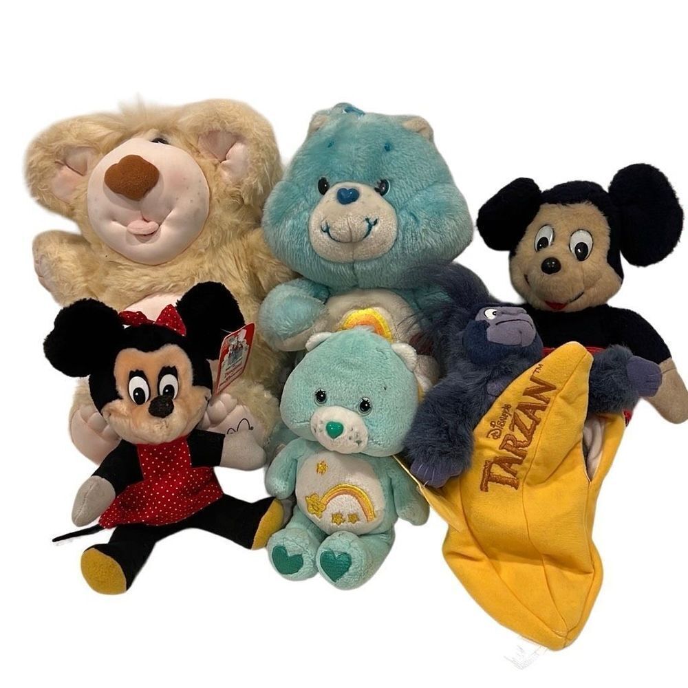 Vintage Lot of 6 RARE Plush Disney, Care Bears, Mickey Knickerbocker Tarzan